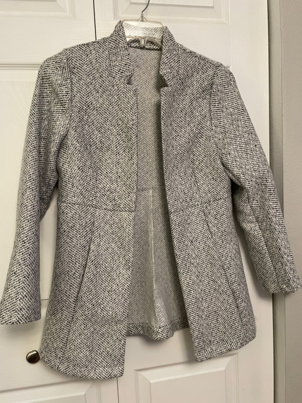 Herringbone Open Front Coat with Pockets